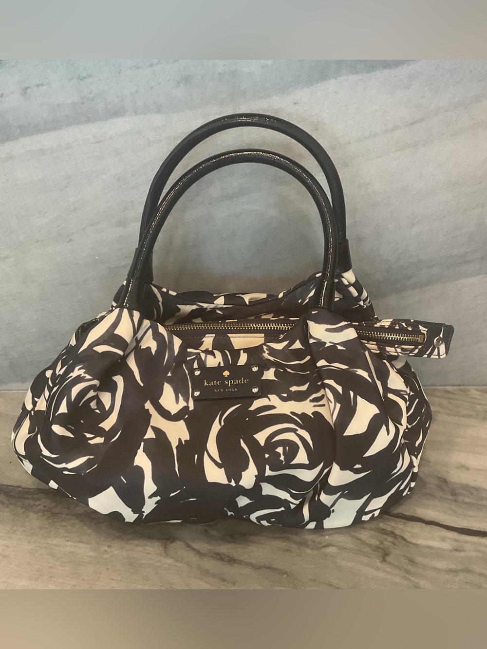 kate spade Black & White Rose-Print Satchel